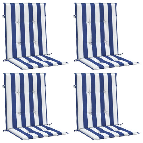 VidaXL coussins de chaise 4 pcs dossier bas tissu rayé blanc et bleu