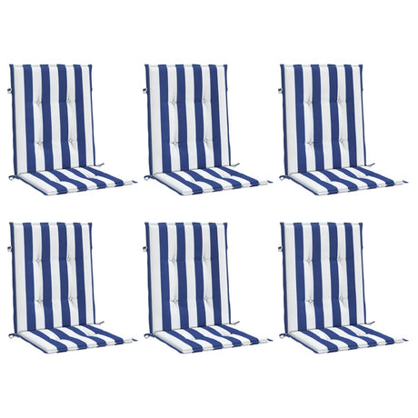 VidaXL coussins de chaise 6 pcs dossier bas tissu rayé blanc et bleu