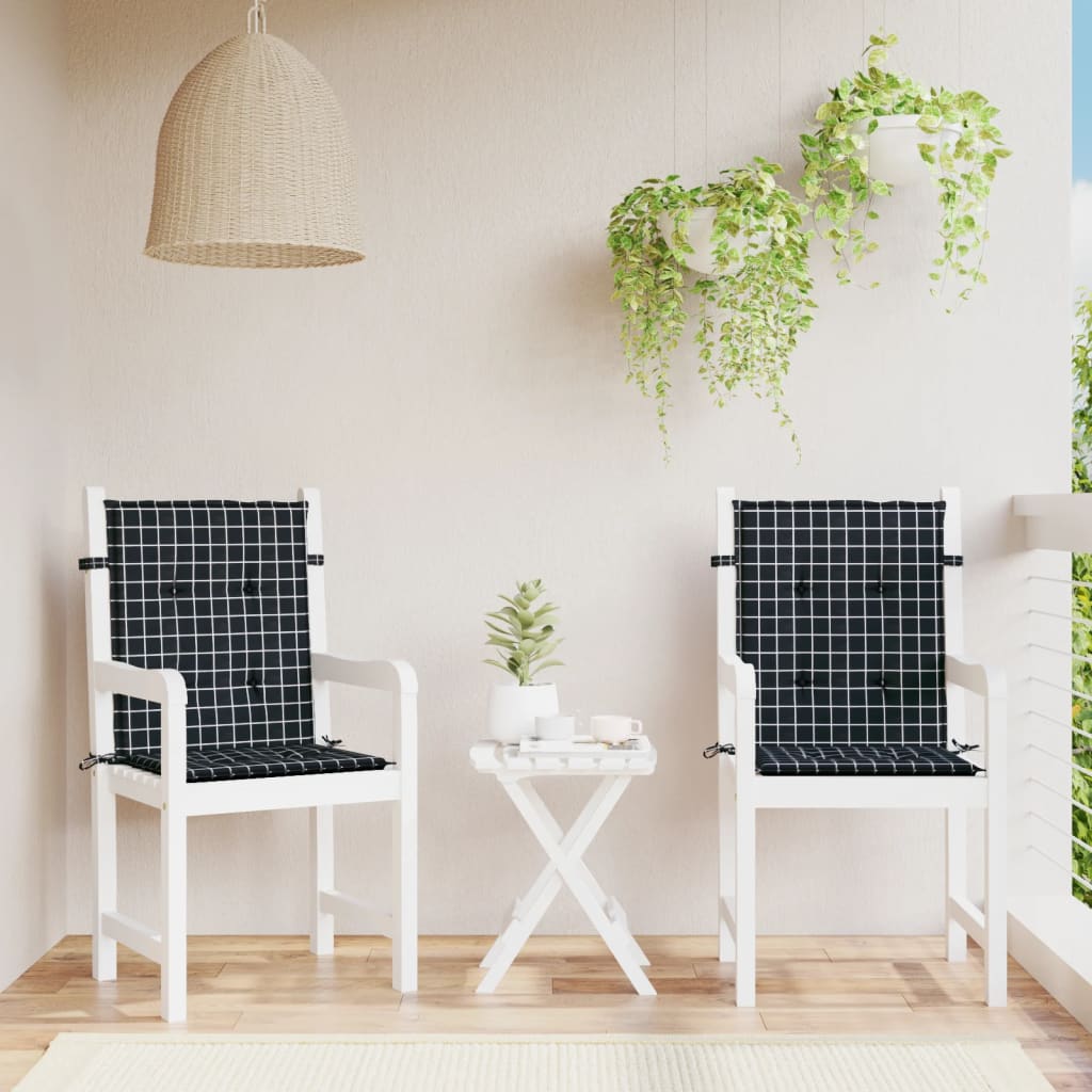 VidaXL coussins de chaise 2 pcs dossier bas motif losange tissu noir