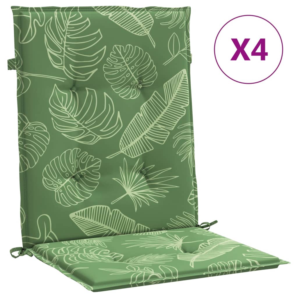 VidaXL coussins de chaise 4 pièces tissu à motif de feuilles à dossier bas