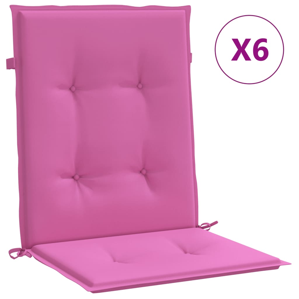 VidaXL coussins de chaise 6 pcs dossier bas tissu rose