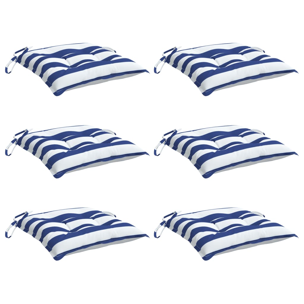Vidaxx coussins de chaise 6 pcs 50x50x7 cm tissu rayé blanc et bleu