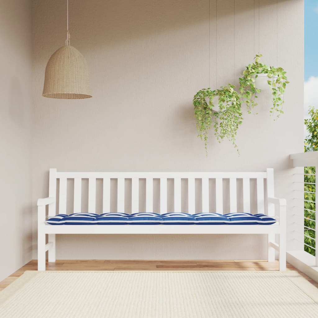 VidaXL coussin de banc de jardin rayé 200x50x7 cm tissu blanc et bleu
