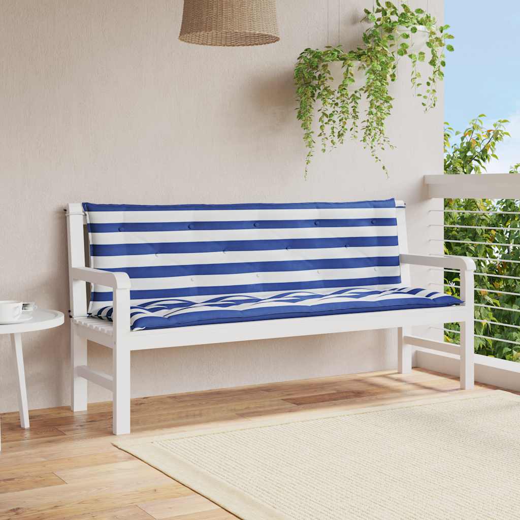 Vidaxx coussins de banc de jardin 2 pcs rayé 150x50x7 cm tissu blanc et bleu