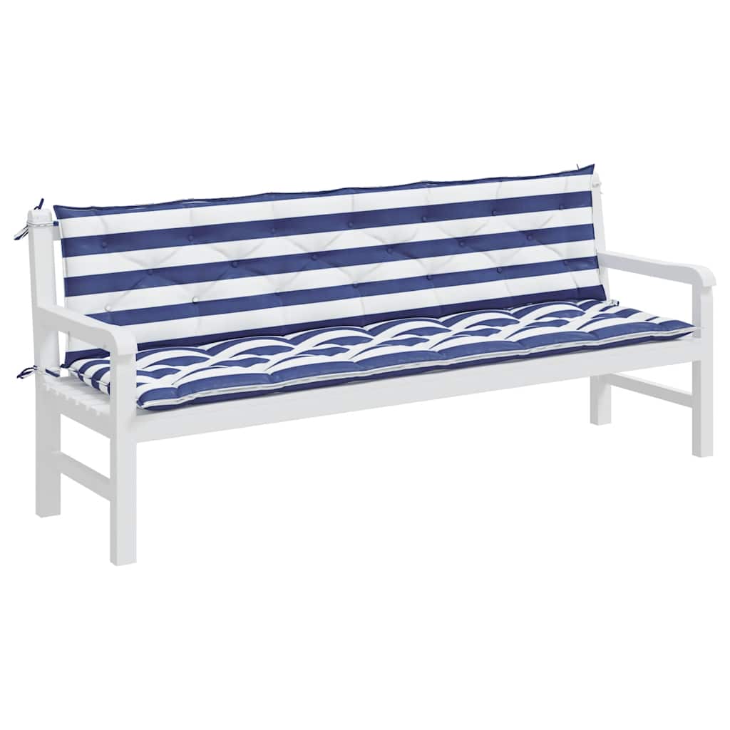 Vidaxx coussins de banc de jardin 2 pcs rayé 200x50x7 cm tissu blanc et bleu
