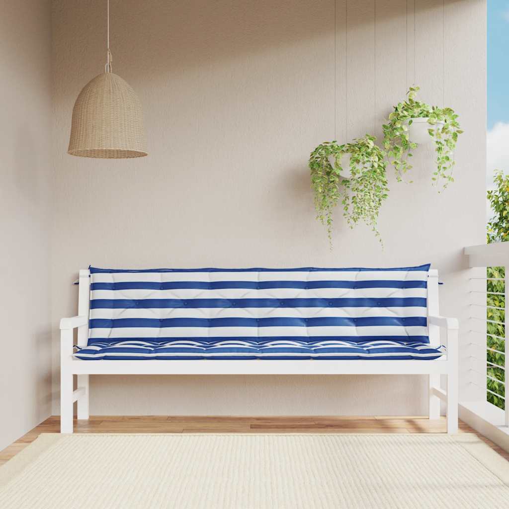 Vidaxx coussins de banc de jardin 2 pcs rayé 200x50x7 cm tissu blanc et bleu