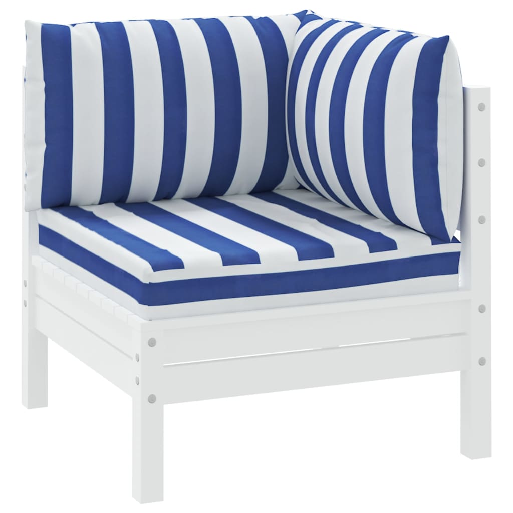 Vidaxl Pallet Cushions 3 Stripped Oxford tissu blanc et bleu