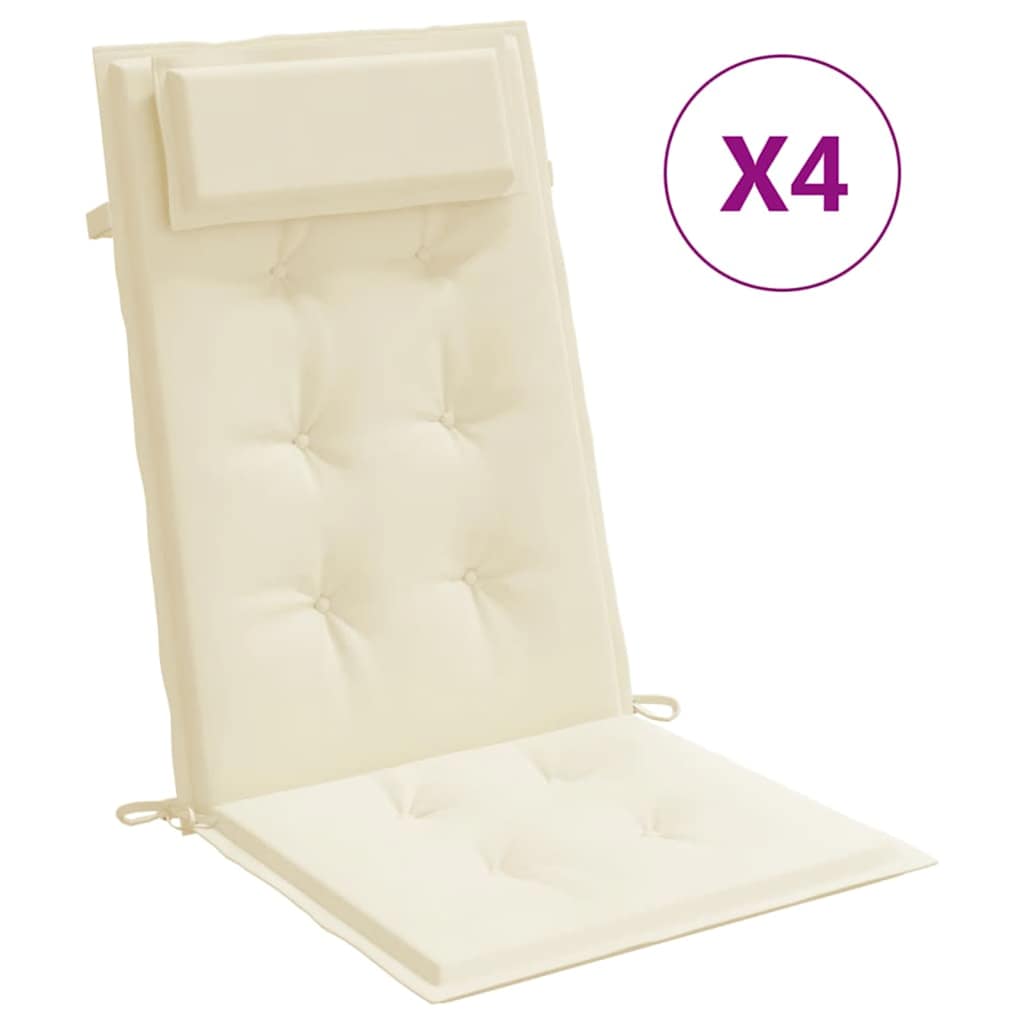 VidaXL coussins de chaise 4 pcs dossier haut tissu oxford couleur crème