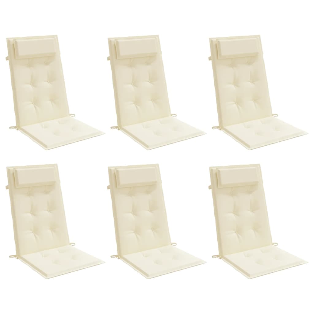 VidaXL coussins de chaise 6 pcs dossier haut tissu oxford couleur crème
