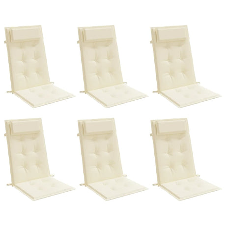 VidaXL coussins de chaise 6 pcs dossier haut tissu oxford couleur crème