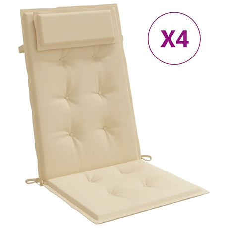 VidaXL coussins de chaise 4 pcs dossier haut tissu oxford beige