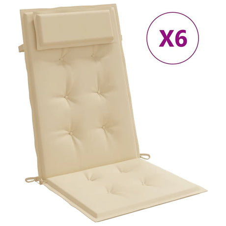 VidaXL coussins de chaise 6 pcs dossier haut tissu oxford beige