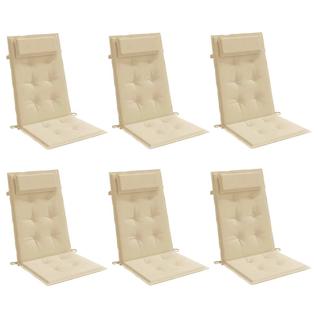 VidaXL coussins de chaise 6 pcs dossier haut tissu oxford beige