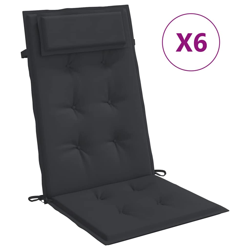 VidaXL Coussins de chaise 6 pcs dossier haut tissu oxford noir