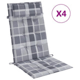 Vidaxl stoelkussens 4 st hoge rug ruitpatroon oxford stof grijs