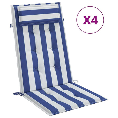 VidaXL Coussins de chaise 4 pcs dossier haut tissu oxford rayé blanc et bleu