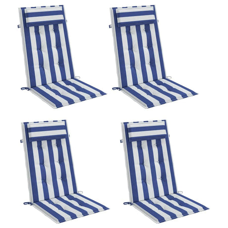 VidaXL Coussins de chaise 4 pcs dossier haut tissu oxford rayé blanc et bleu