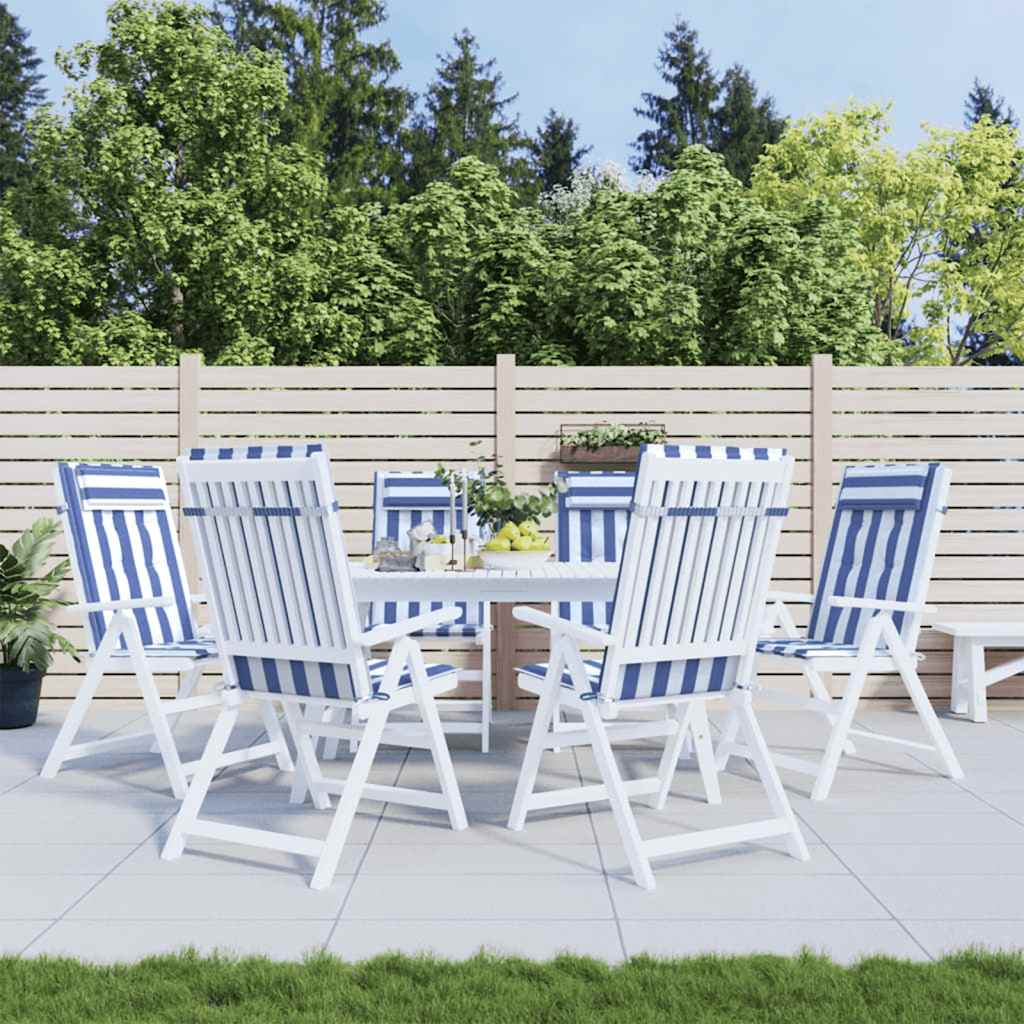 VidaXL coussins de chaise 6 pcs dossier haut tissu rayé oxford blanc et bleu