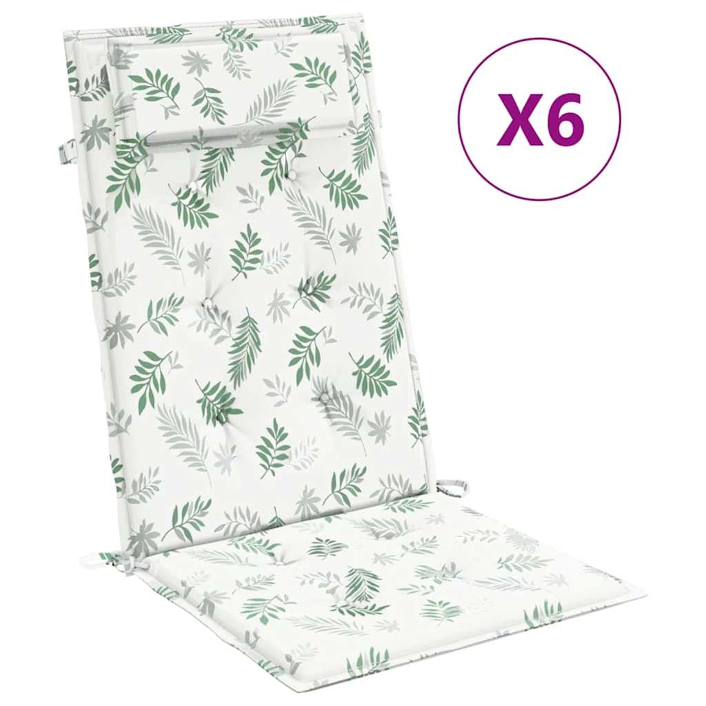 VidaXL coussins de chaise 6 pièces tissu oxford à motif de feuilles à dossier haut