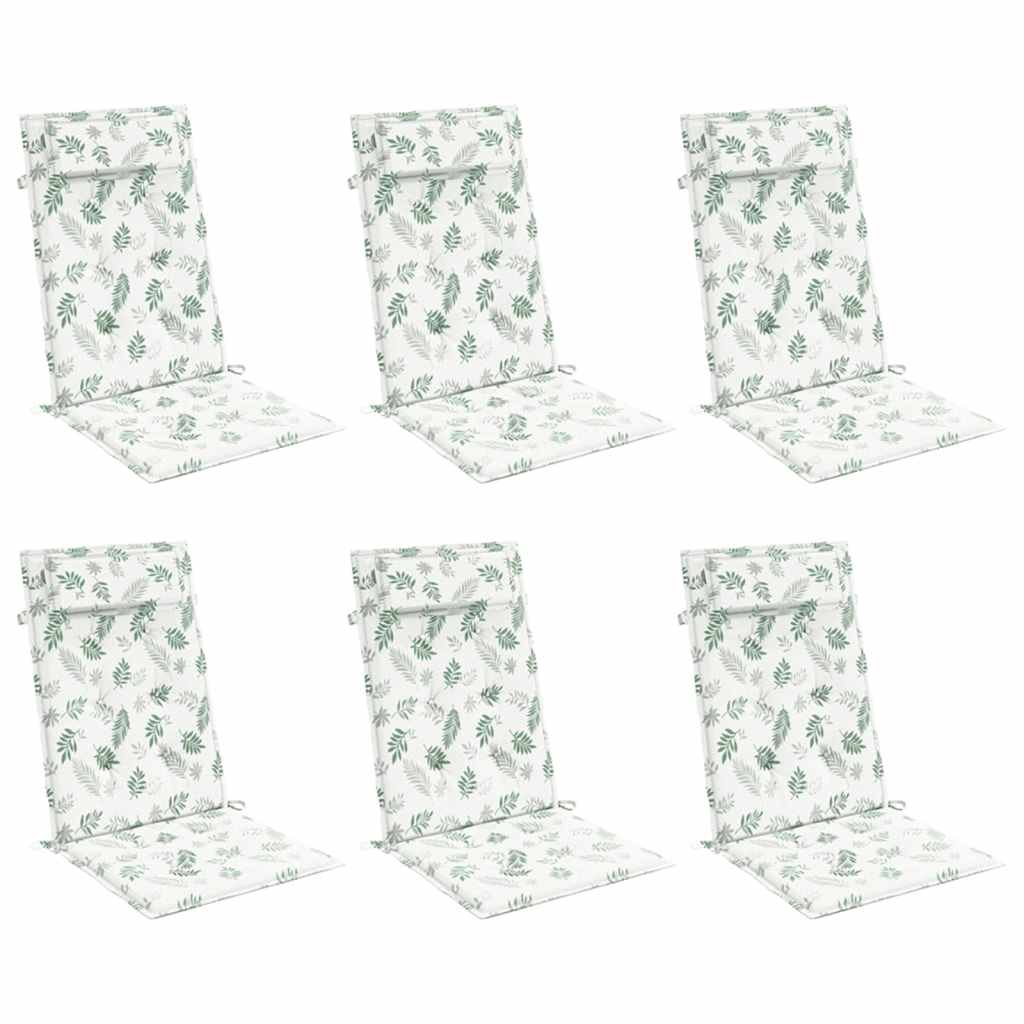 VidaXL coussins de chaise 6 pièces tissu oxford à motif de feuilles à dossier haut