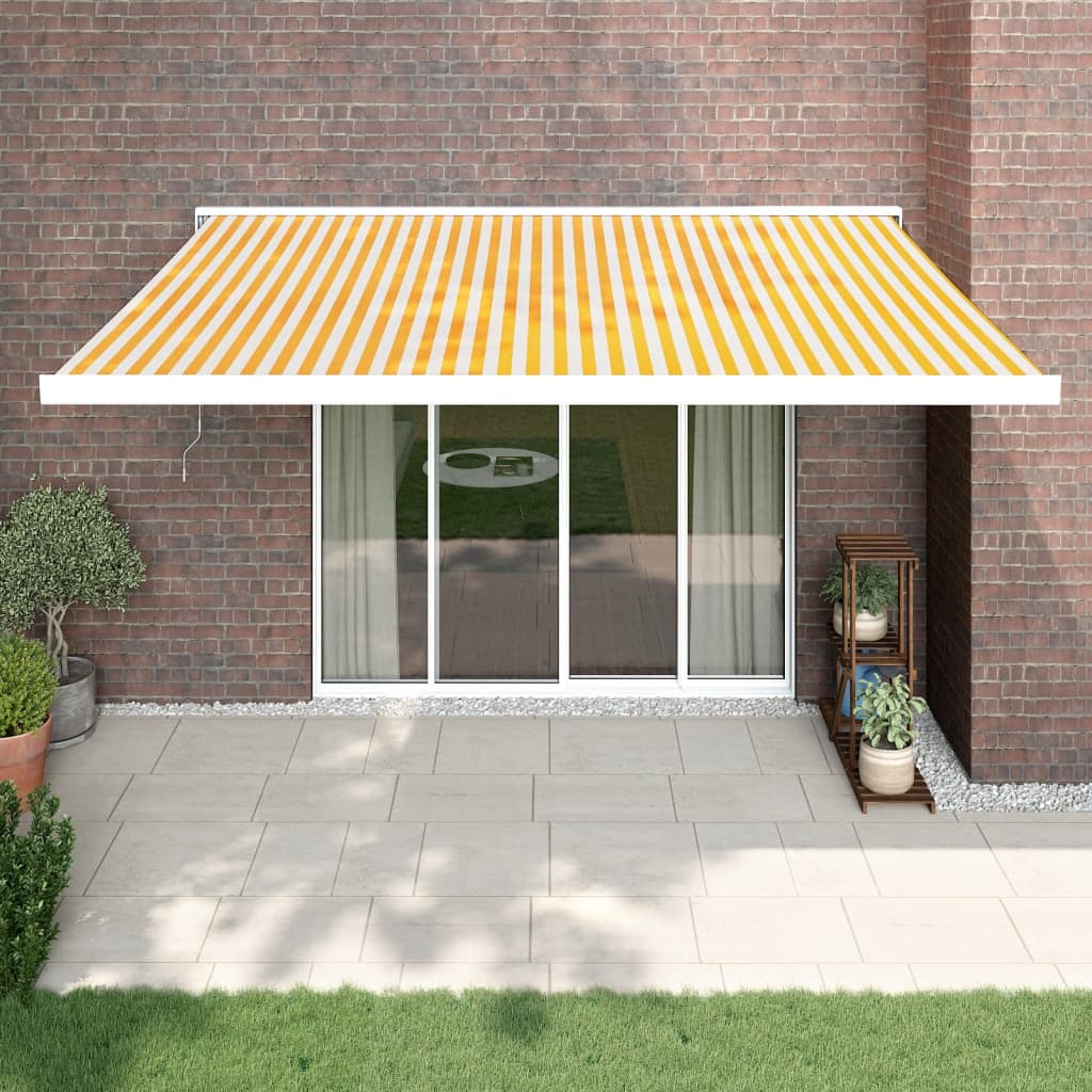 VidaXL Auvent extensible 4x3 m tissu et aluminium jaune et blanc