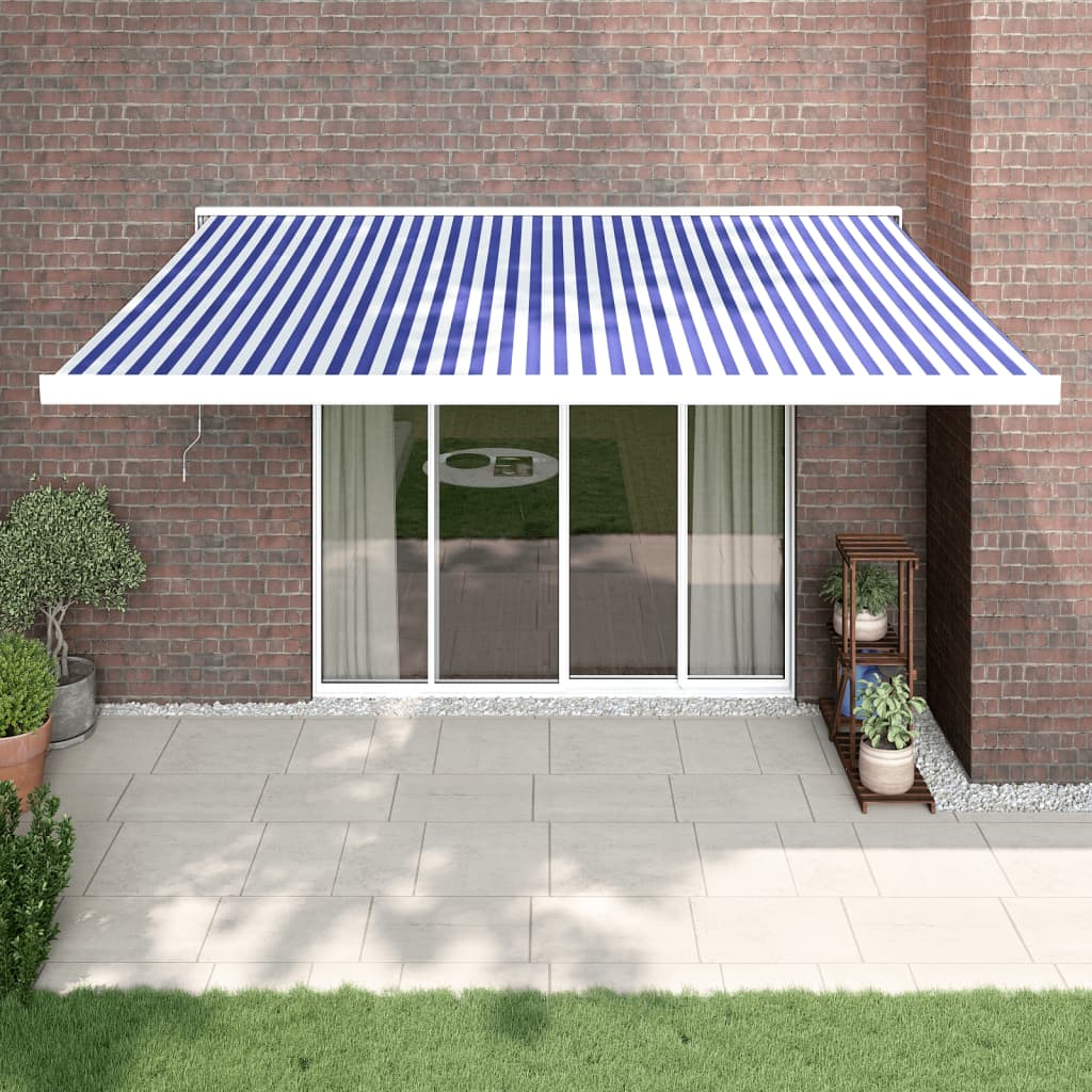 VidaXL Auvent extensible 4x3 m tissu et aluminium bleu et blanc