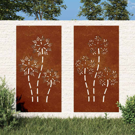 Vidaxxl décoration murale jardin 2 pcs motif floral 105x55 cm acier corten