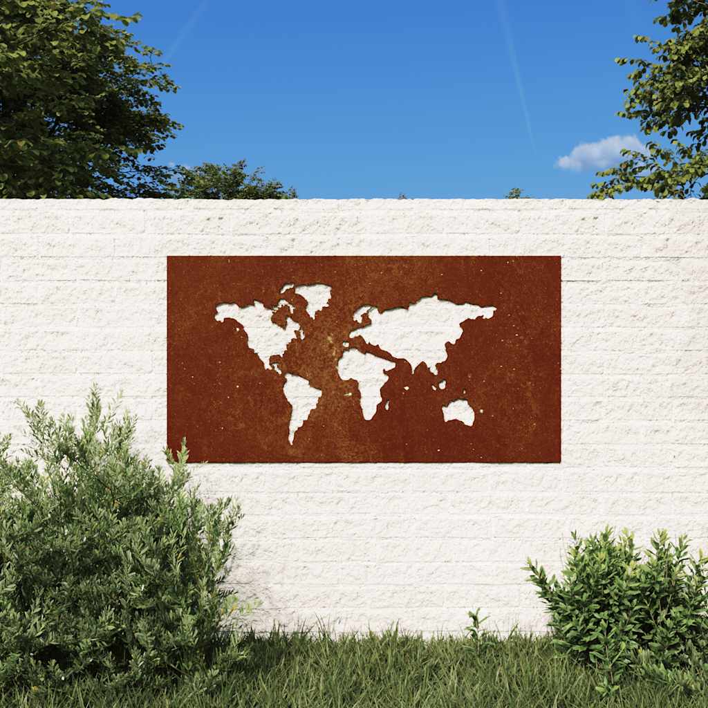 Vidaxxl décoration murale jardin carte du monde design 105x55 cm acier corten