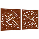 Vidaxxl décoration murale jardin 2 pcs design rose 55x55 cm acier corten