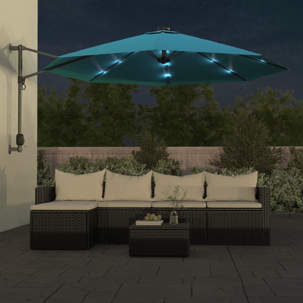 Parasol de pared Vidaxl con LED 290 cm de azul mar