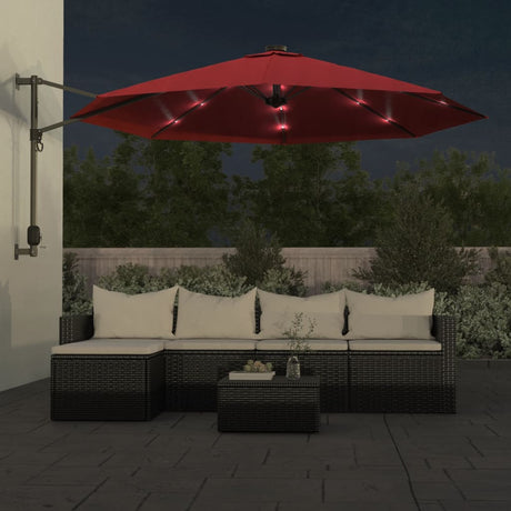 VidaXL parasol mural avec LED 290 cm rouge vif