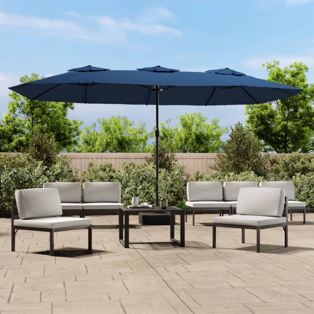 VidaXL Parasol double toit 449x245 cm bleu azur
