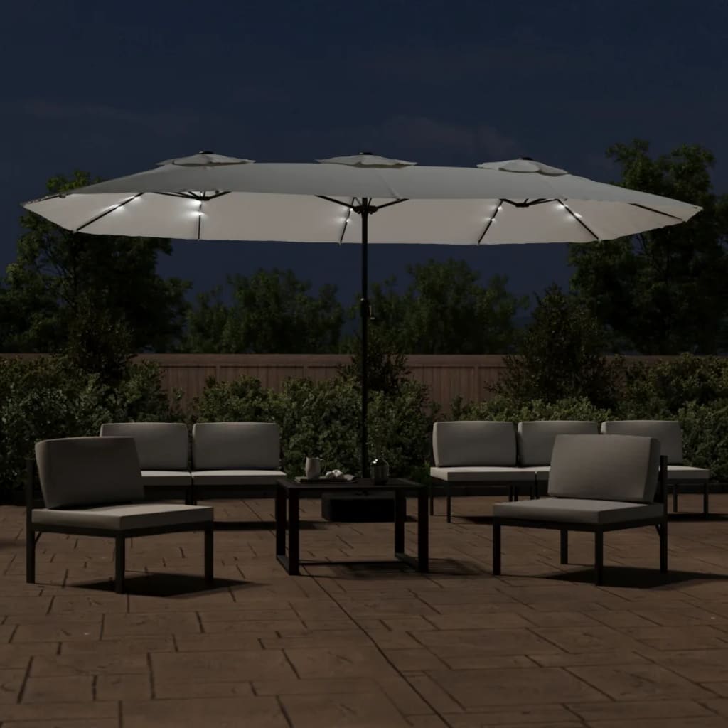 Vidaxl Parasol Techo doble con LED 449x245 cm de arena blanca