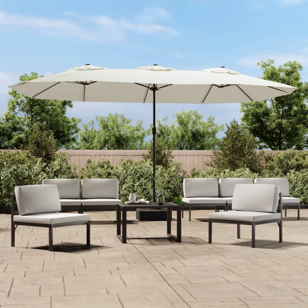 Vidaxx parasol double toit avec LED 449x245 cm blanc sable