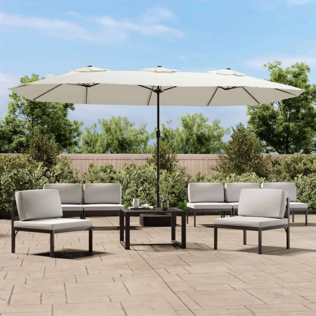 Vidaxl Parasol Techo doble con LED 449x245 cm de arena blanca