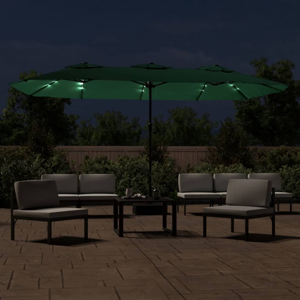 Vidaxl Parasol Techo doble con LED 449x245 cm verde