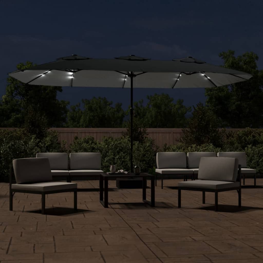 Vidaxl Parasol Techo doble con LED 449x245 cm de antracita