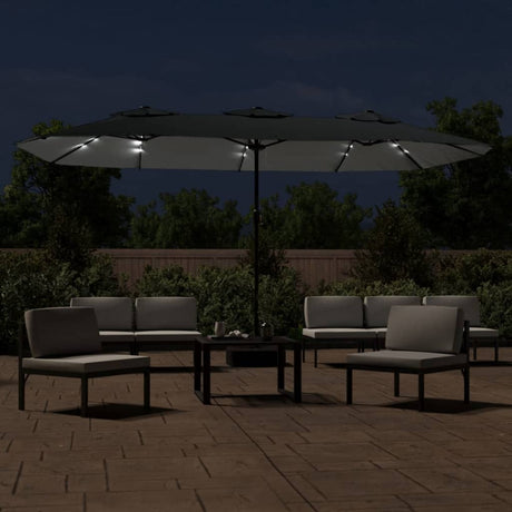 Vidaxx parasol double toit avec LED 449x245 cm anthracite