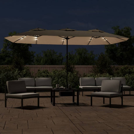 Vidaxx parasol double toit avec LED 449x245 cm taupe