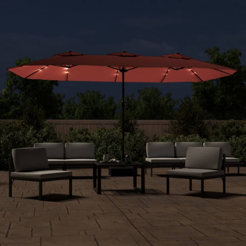 Vidaxx parasol double toit avec LED 449x245 cm couleur terre cuite