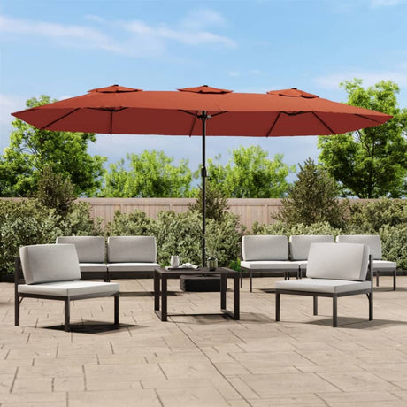 Vidaxx parasol double toit avec LED 449x245 cm couleur terre cuite