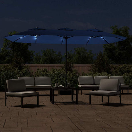 Vidaxx parasol double toit avec LED 449x245 cm bleu azur