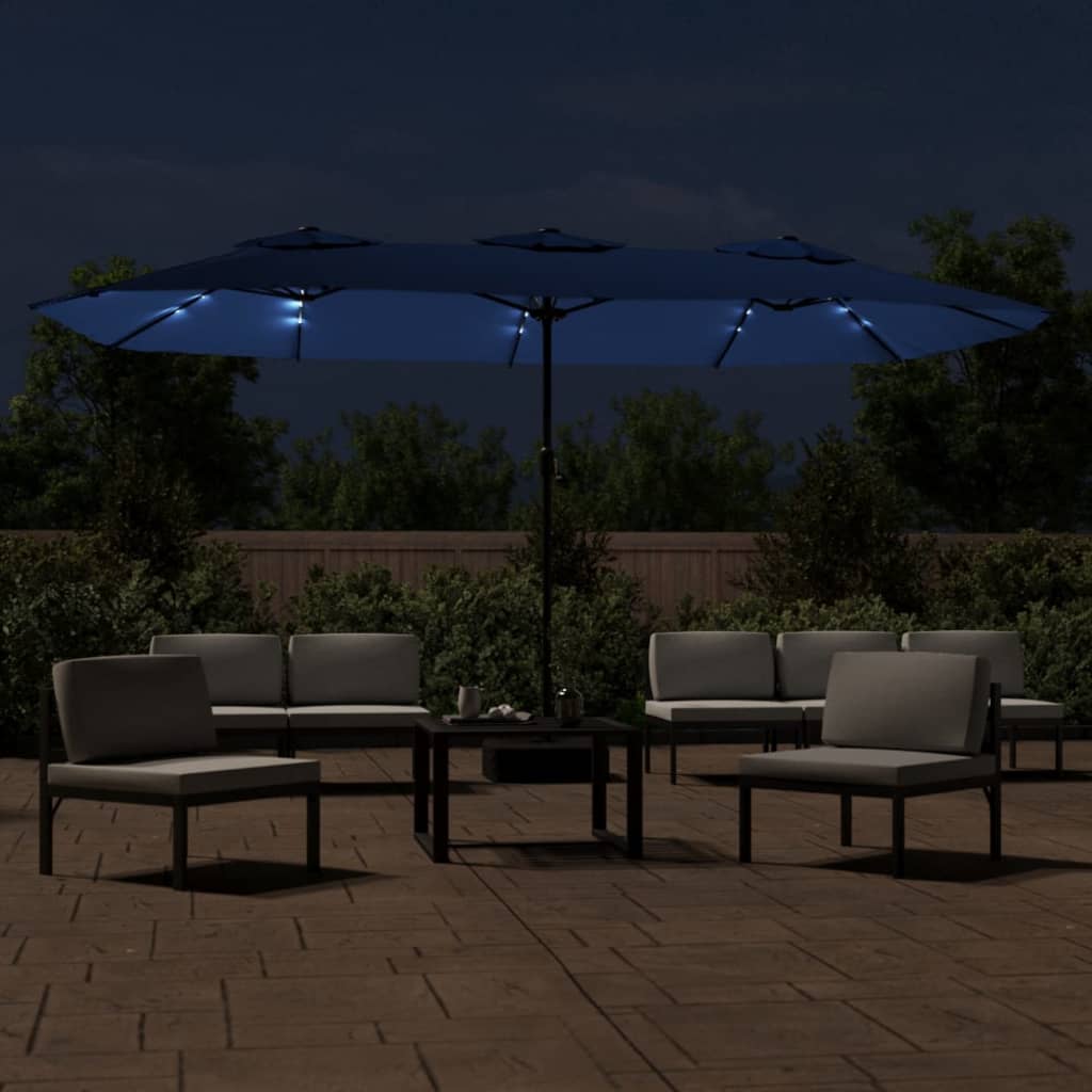 Vidaxl Parasol Techo doble con LED 449x245 cm azul azul