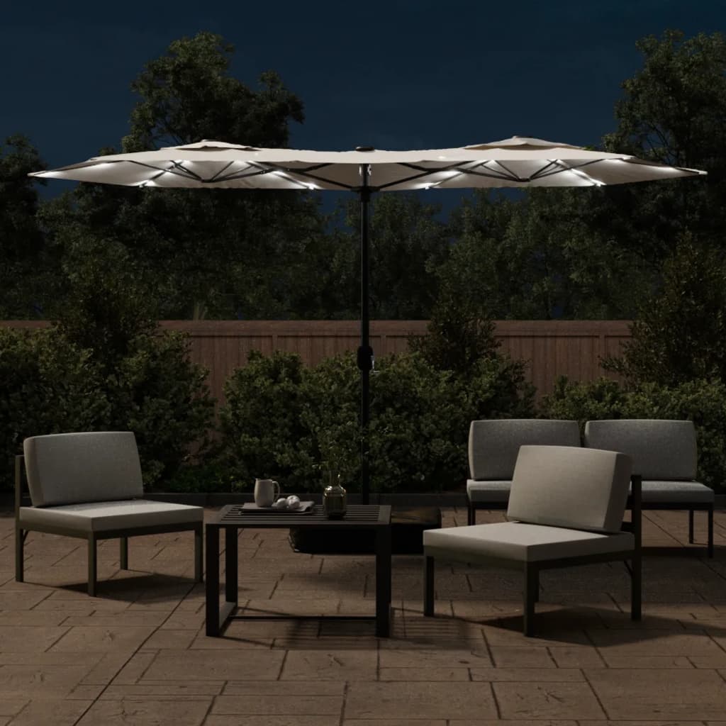 Vidaxl Parasol Double střecha s LED 316x240 cm písek bílý