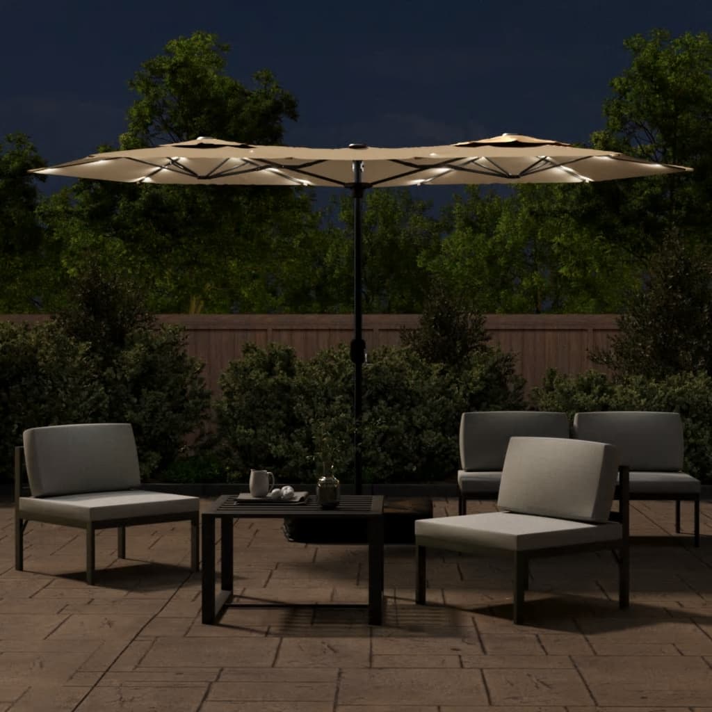 Vidaxl Parasol Double střecha s LED 316x240 cm taupe