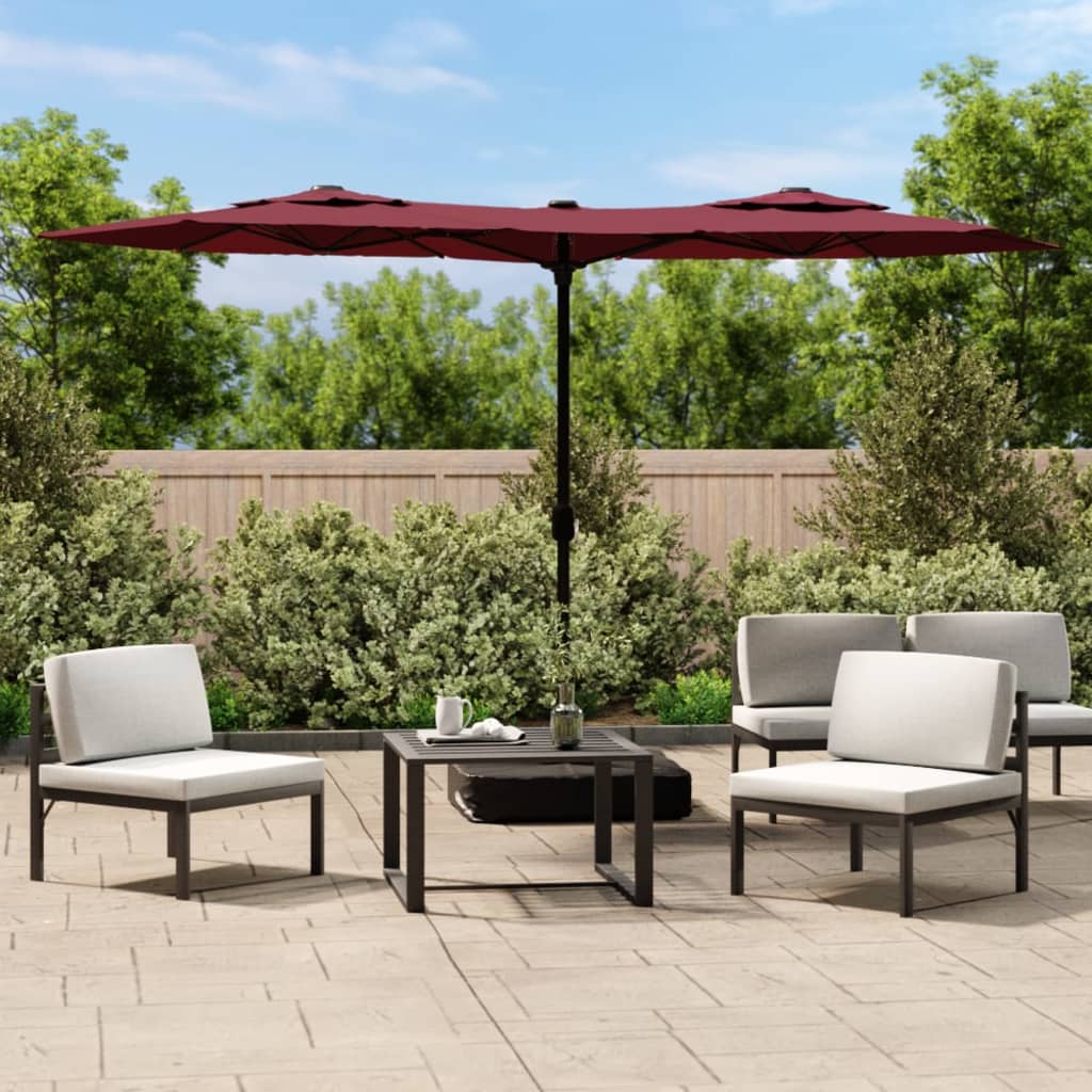 Vidaxx parasol double toit avec LED 316x240 cm bordeaux