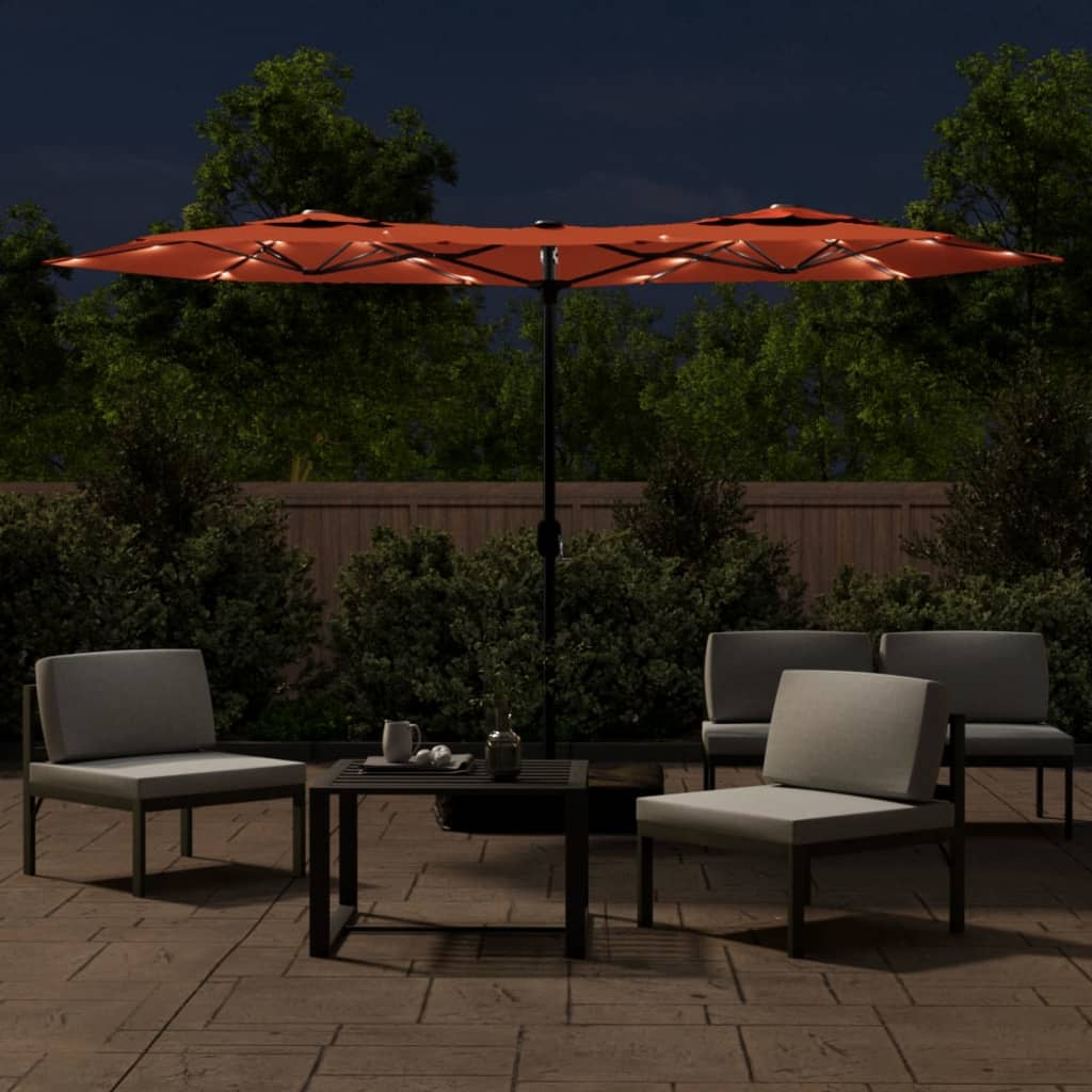 Vidaxx parasol double toit avec LED 316x240 cm couleur terre cuite