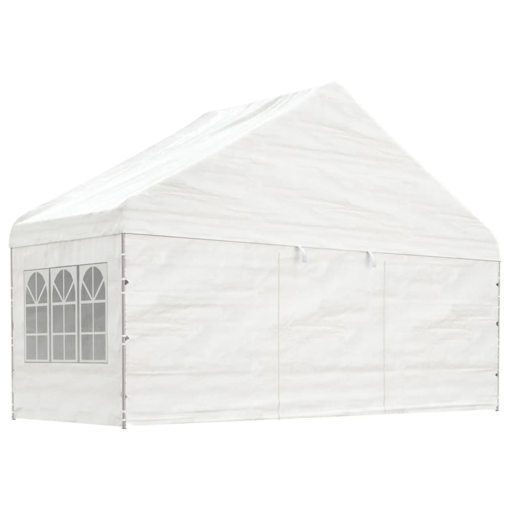 Vidaxl arbor with roof 4.46x5.88x3.75 m polyethylene white