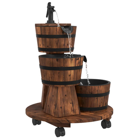 Vidaxxl fontaine à eau avec pompe et roulettes 55x55x80 cm bois de pin massif