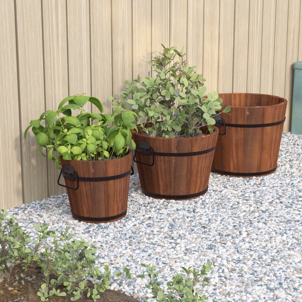 Vidaxx ensemble de jardinières seau en bois 3 pièces en bois de pin massif